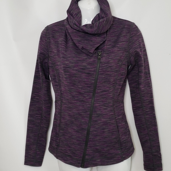 Lucy Purple Zip-Up Jacket Athleisure Jogging Asymmetric Zipper Cowl Neck Sz XS - Picture 2 of 12